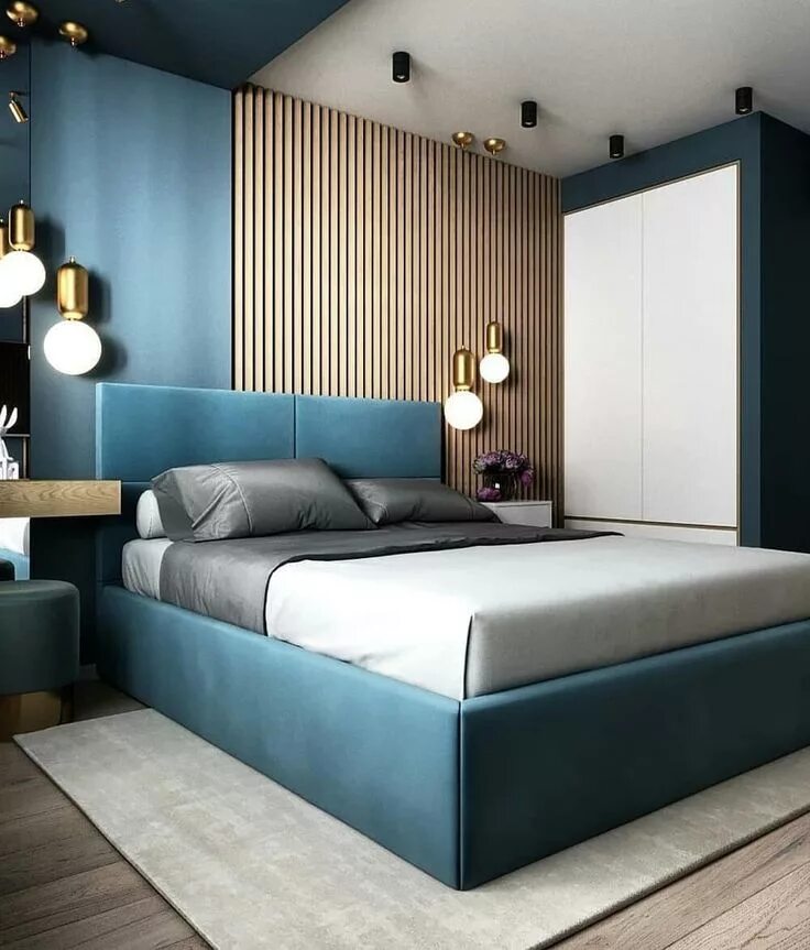 Un appartement en couleurs sombres à St Petersbourg Синие спальни, Интерьеры спа