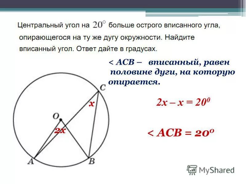 Вписанный угол равен половине дуги на которую опирается. Вписанный угол равен половине дуги на которую он опирается. Угол опирающийся на дугу равен половине этой. Вписанный угол равен половине дуги.