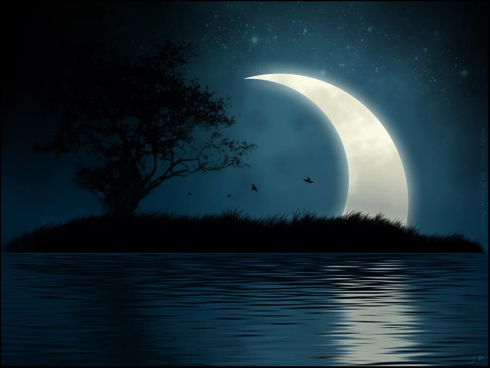 Самый прекрасный месяц. Лунная ночь. Ночной пейзаж. Луна. Ночной пейзаж с луной.