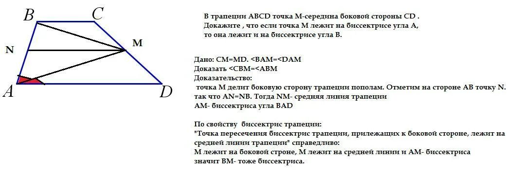 На боковой стороне сд. Биссектрисы углов трапеции. Свойства биссектрисы трапеции. Биссектриса в трапеции. Свойства биссектрисы острого угла трапеции.