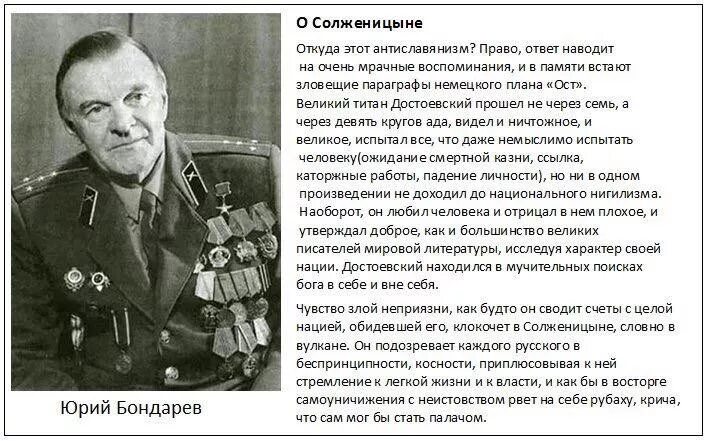 Бондарев о солженицыне