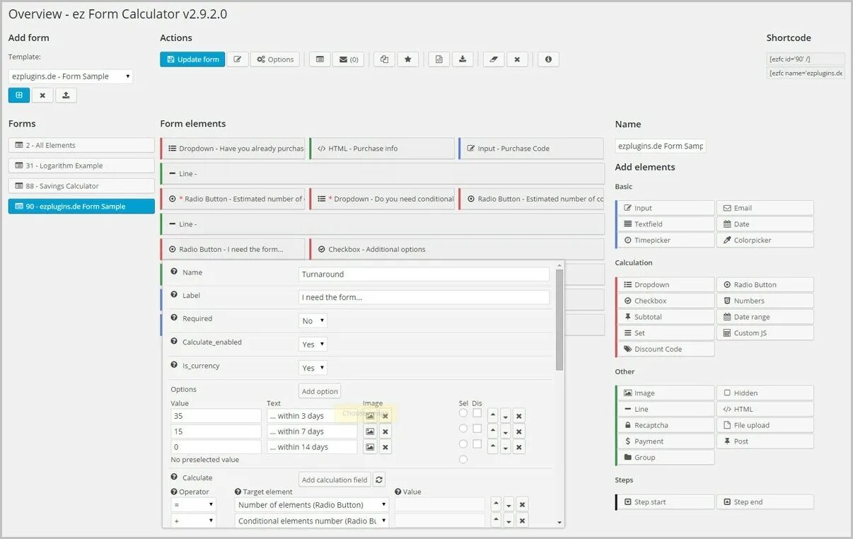 Form calculator. Wordpress плагин калькулятор. ez form calculator. плагин на страницу товара калькулятор на вордпресс. калькулятор внутри wordpress.