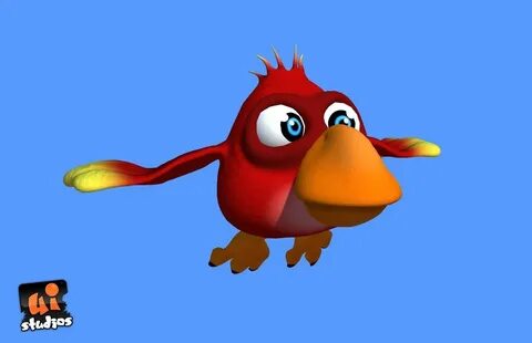 Red Cartoon Bird 3D Model Game ready animated rigged .ma .mb. source: img-n...
