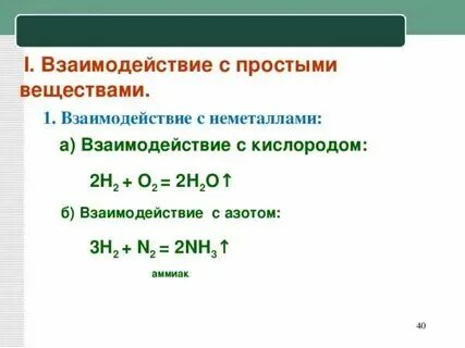 Взаимодействие водорода со сложными веществами