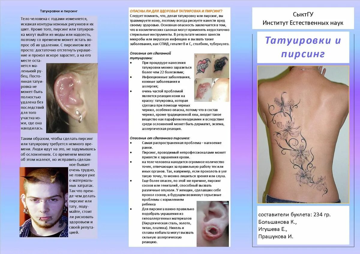 Опасны ли тату. Влияние тату и пирсинга на организм. Буклет Татуировки и пирсинг. Буклет влияние татуировок и пирсинга на организм.