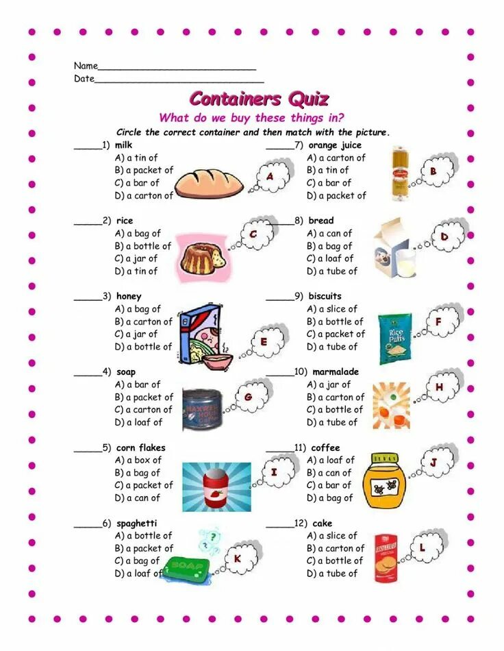 These things is what to do. Containers упражнения. Quantities and Containers в английском. Containers and Quantities упражнения. Containers Quiz.