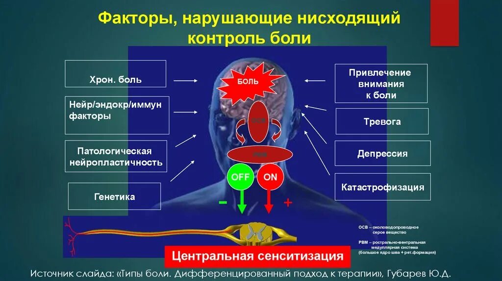 Нисходящая система. Нисходящий контроль боли. Центральная сенситизация боли. Локальный контроль боли. Локальный и нисходящий контроль боли.