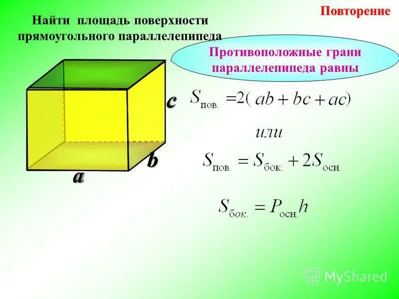 Куб боковая поверхность полная поверхность. Площадь прямоугольного параллелепипеда формула. Площадь грани прямоугольного параллелепипеда формула. Площадь основания параллелепипеда формула 5 класс. Площадь поверхности прямоугольного параллелепипеда формула 4 класс.