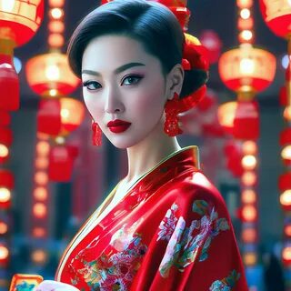 Китайский новый год,китаянка в ." - картинка создана в Шедевруме