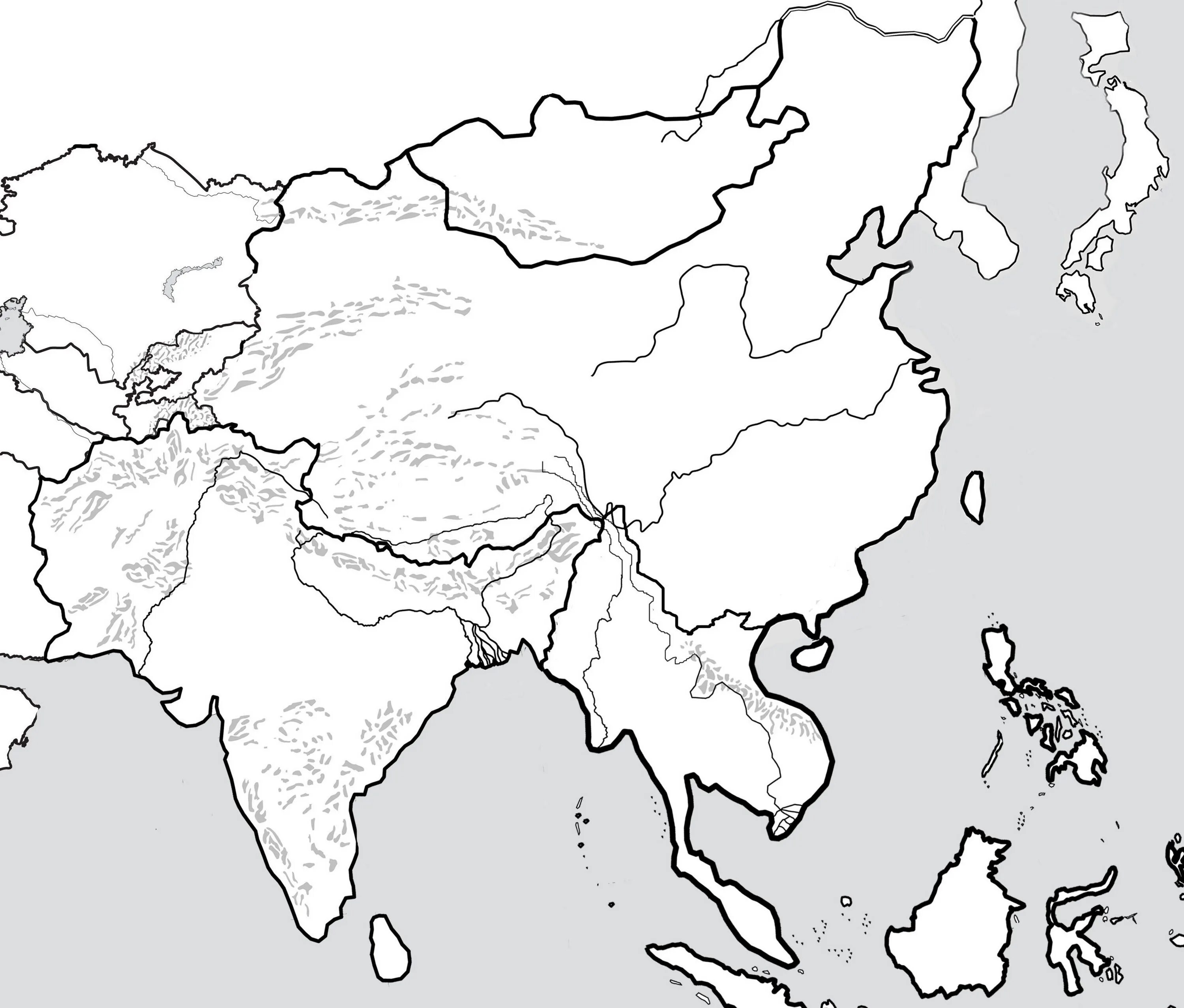 Контурная карта восточной азии. Карта зарубежной Азии пустая. Пустая карта Азии с границами стран. Политическая контурная карта Азии с границами государств.