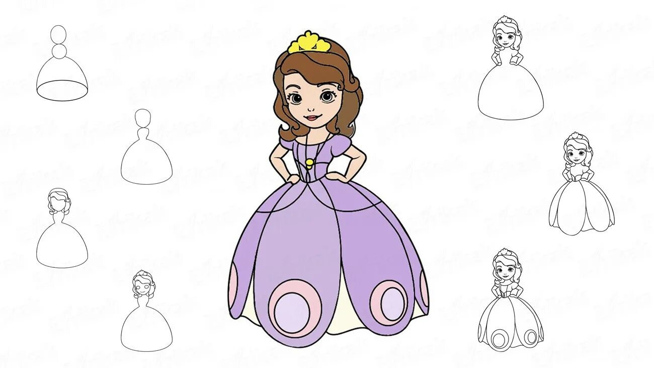 Легкая принцесса. Поэтапное рисование принцессы для детей. Принцессы пошагово рисование для детей. Рисунок принцессы пошагово. Рисуем принцессу пошагово.