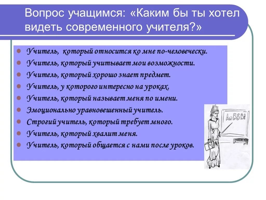 Какой должен быть учитель 6 класс. Какие должны быть ученики для учителя. Вопросы современному педагогу. Вопросы про учителей ученикам. Вопросы современному учителю.