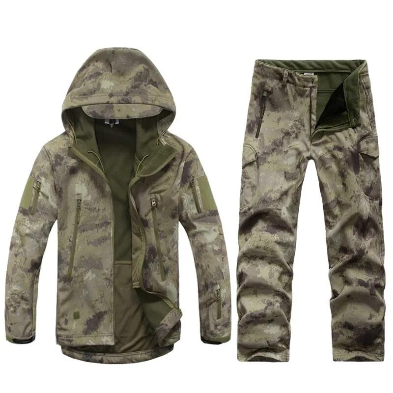 Тактический спортивный костюм. Куртка Shark Skin Soft Shell, MTP-Camo (s). Мужская одежда софтшелл милитари. Tad Gear Softshell штаны. Брюки Shark Skin Soft Shell, HDT-Camo FG.