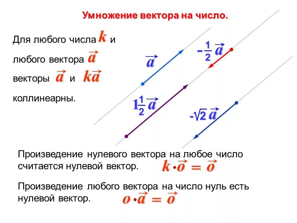 Нулевой вектор любому вектору. Произведение вектора на число векторов. Произведение любого вектора на число нуль есть. Произведение любого вектора на число нуль есть нулевой вектор. Произведение нулевого вектора на число.