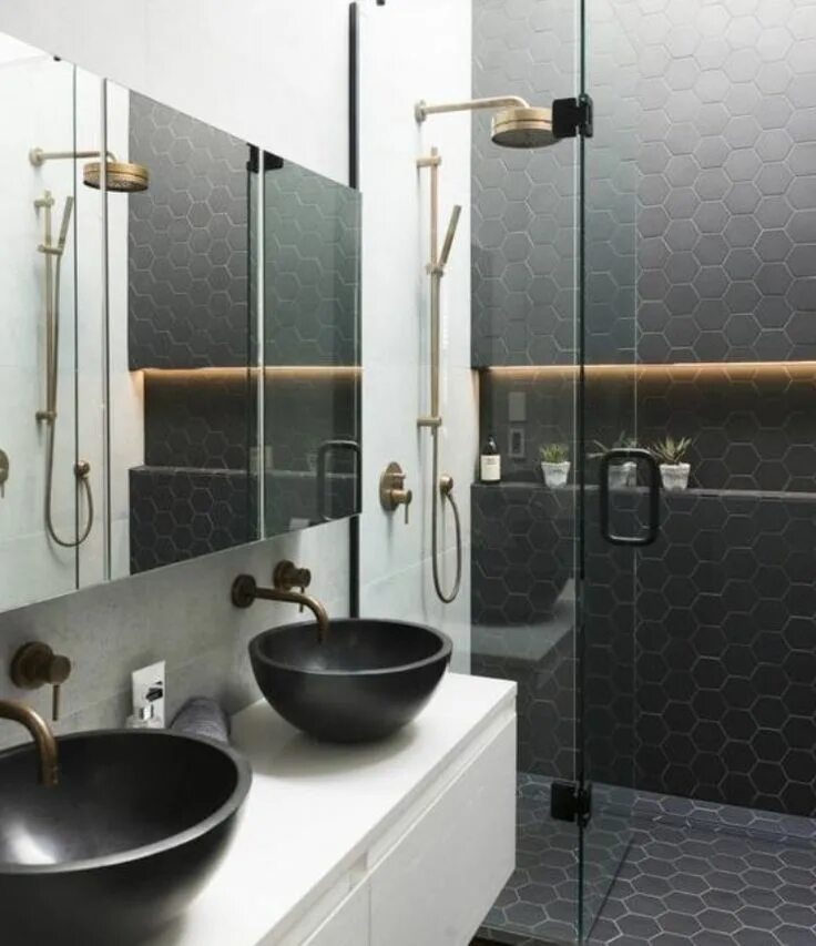 Bath design with black shower cabin (46 Photos)