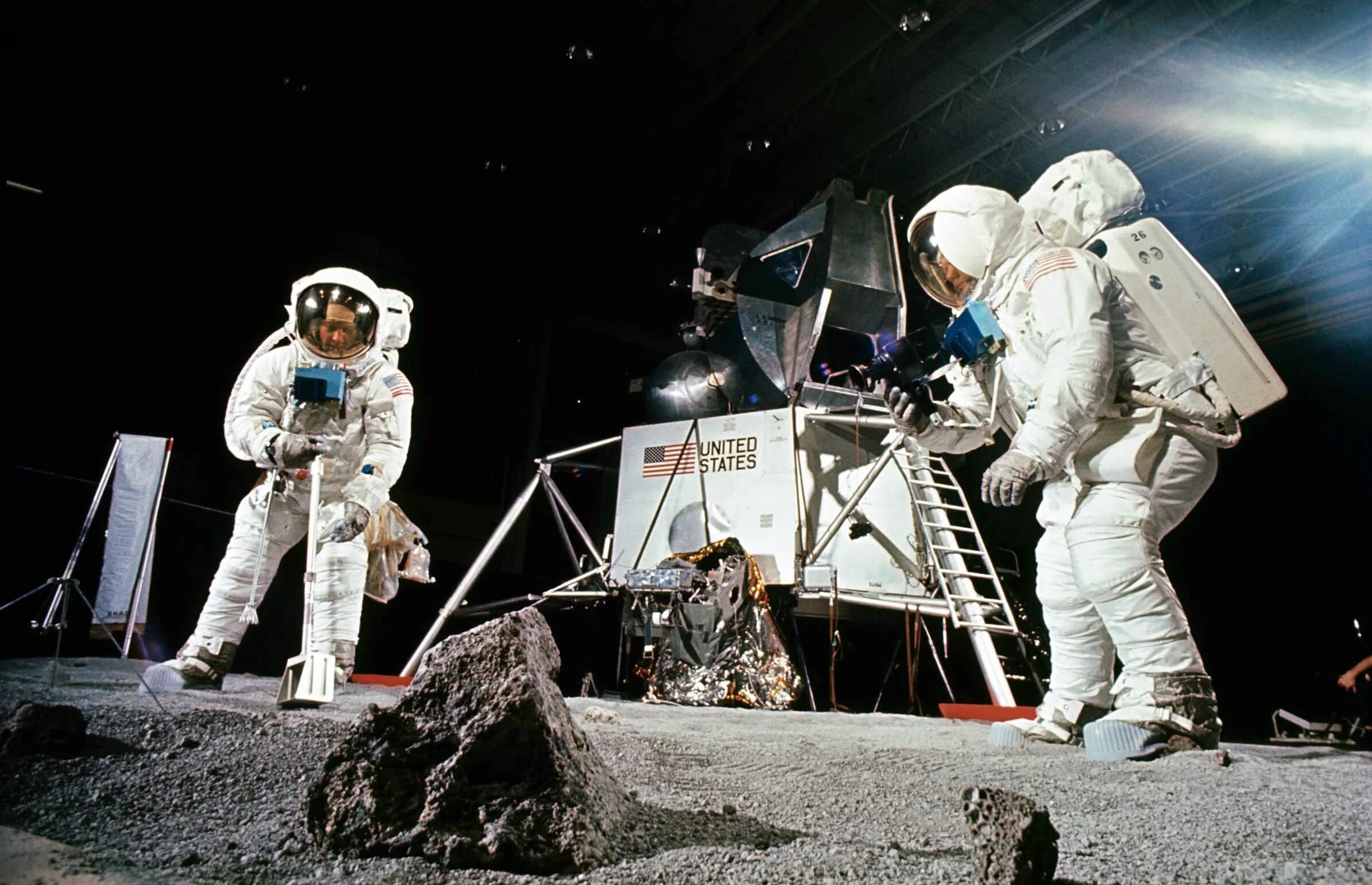 The astronauts on the moon