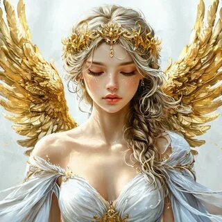 белый золотой ангел нимфа на белом фоне акварель.