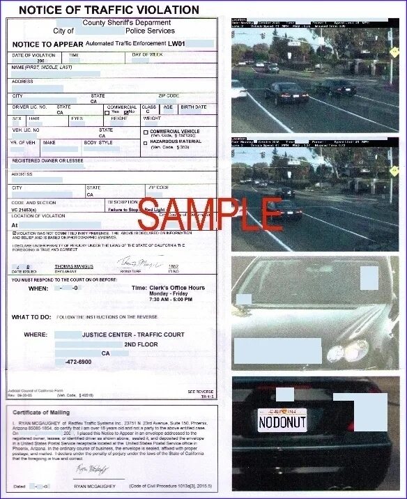 Traffic ticket for two Violations. Traffic Violation Benz.