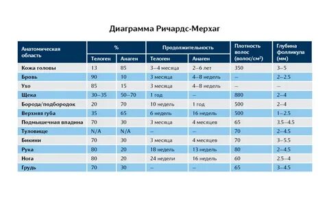 Таблица роста волос