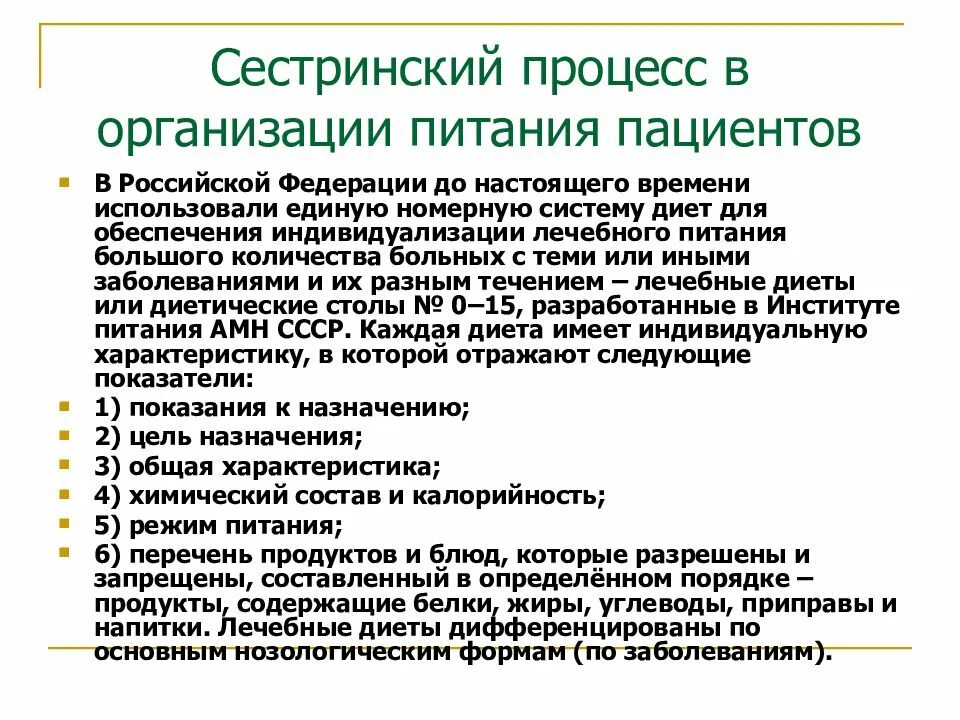 Порядок обеспечения пациентов лечебным питанием