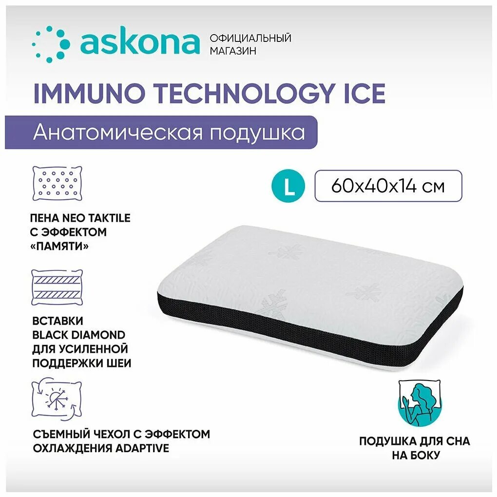 Подушка Аскона иммуно Технолоджи. Анатомическая подушка Immuno Technology. Askona подушка Immuno Technology. Askona Immuno Ice подушка.