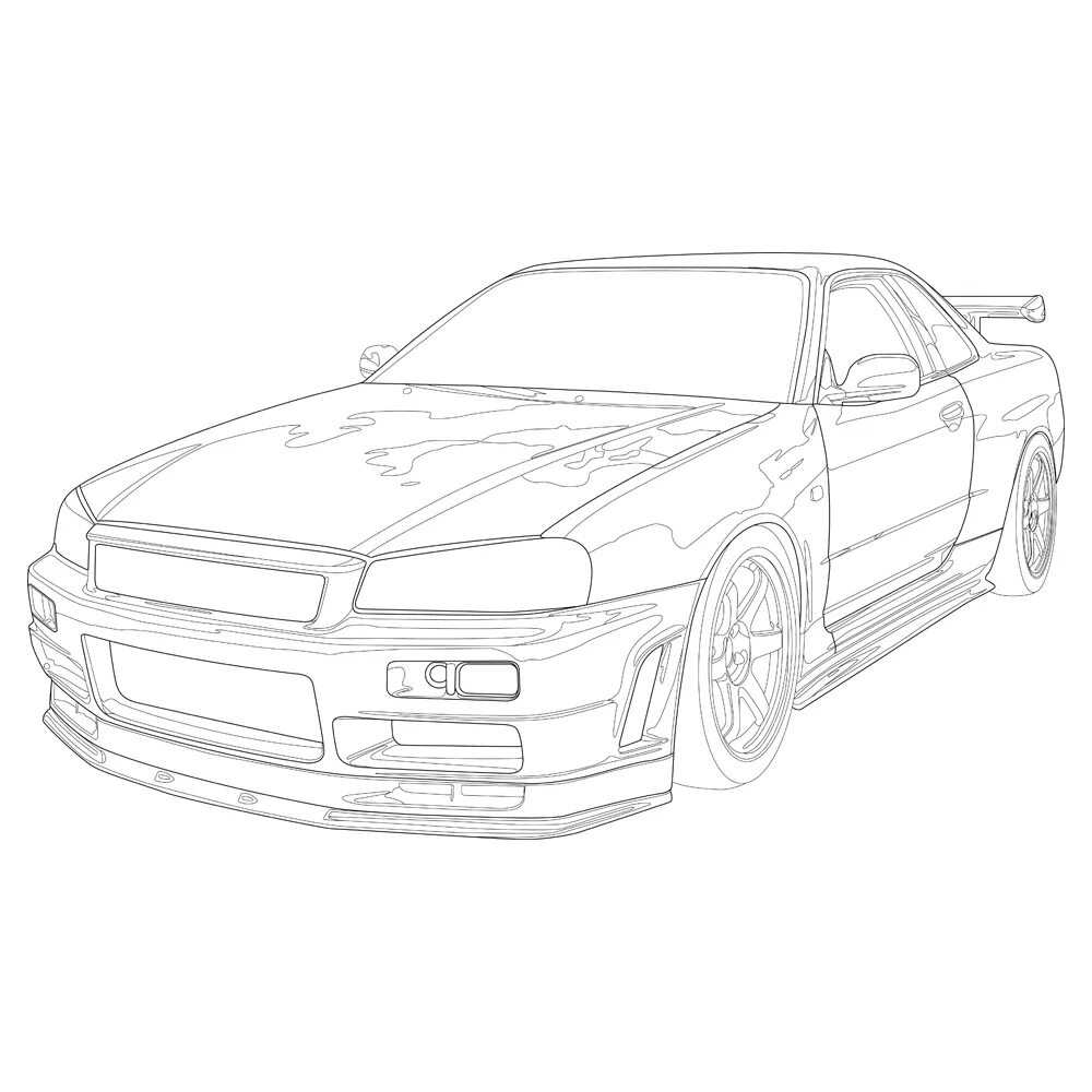 Ниссан скайлайн гтр 34 раскраска. Nissan skyline gtr r34 нарисованный. Ниссан скайлайн r34 рисунок. Рисунок скайлайн. Nissan r34 кузов.