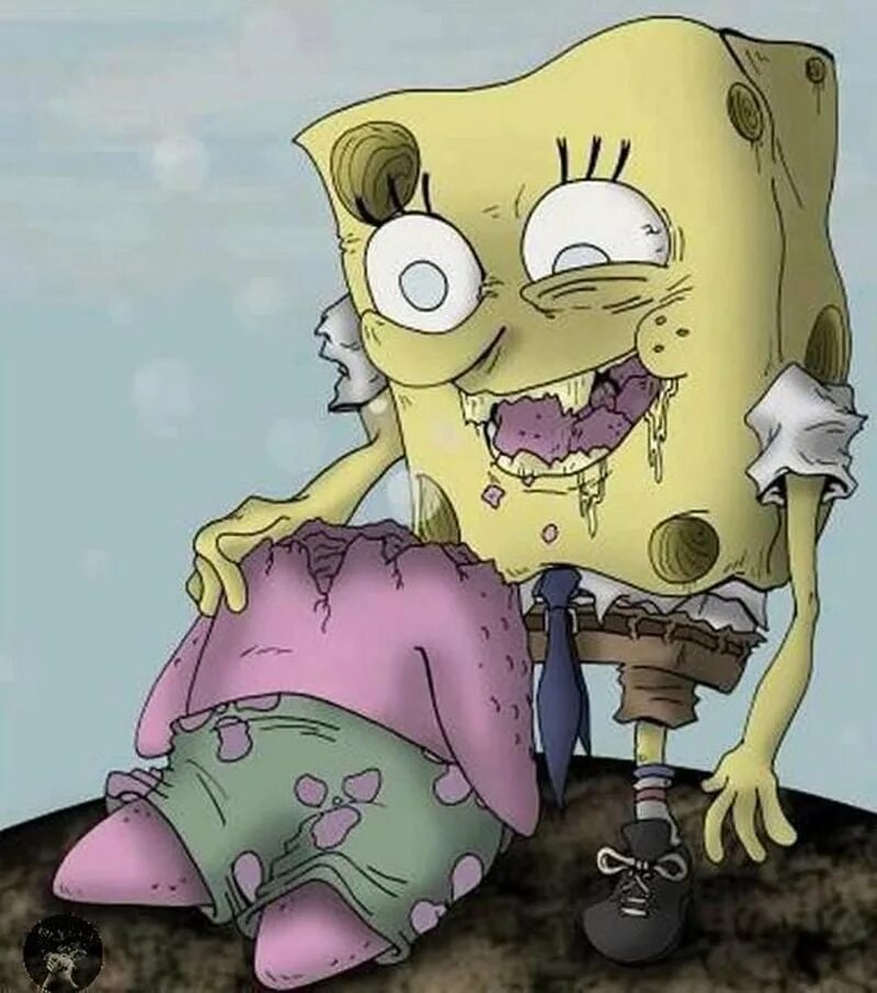 Spongebob horror. Губка Боб квадратные штаны зомби. Спанч Боб Минди. Криповый губка Боб.