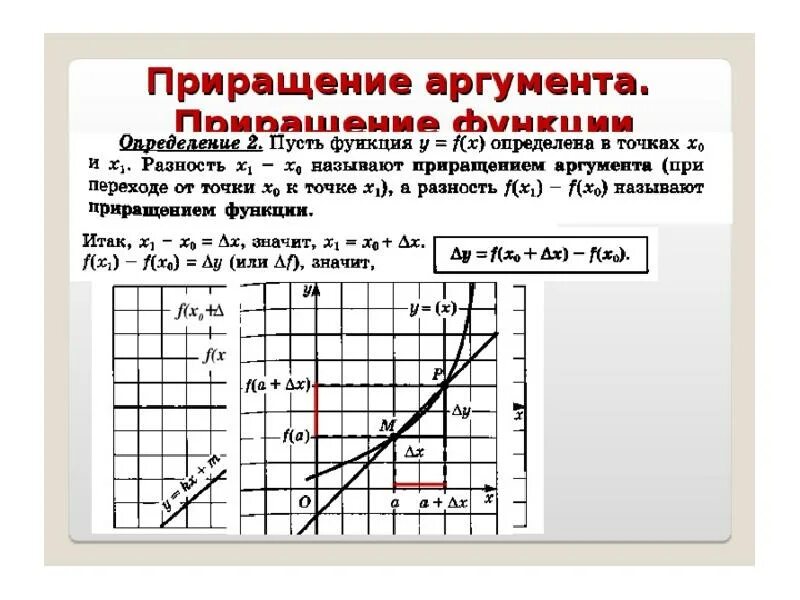 Предел функции в точке 10 класс. Приращение аргумента и функции. Определение приращения аргумента. Приращение аргумента и приращение функции. Предел приращения функции.