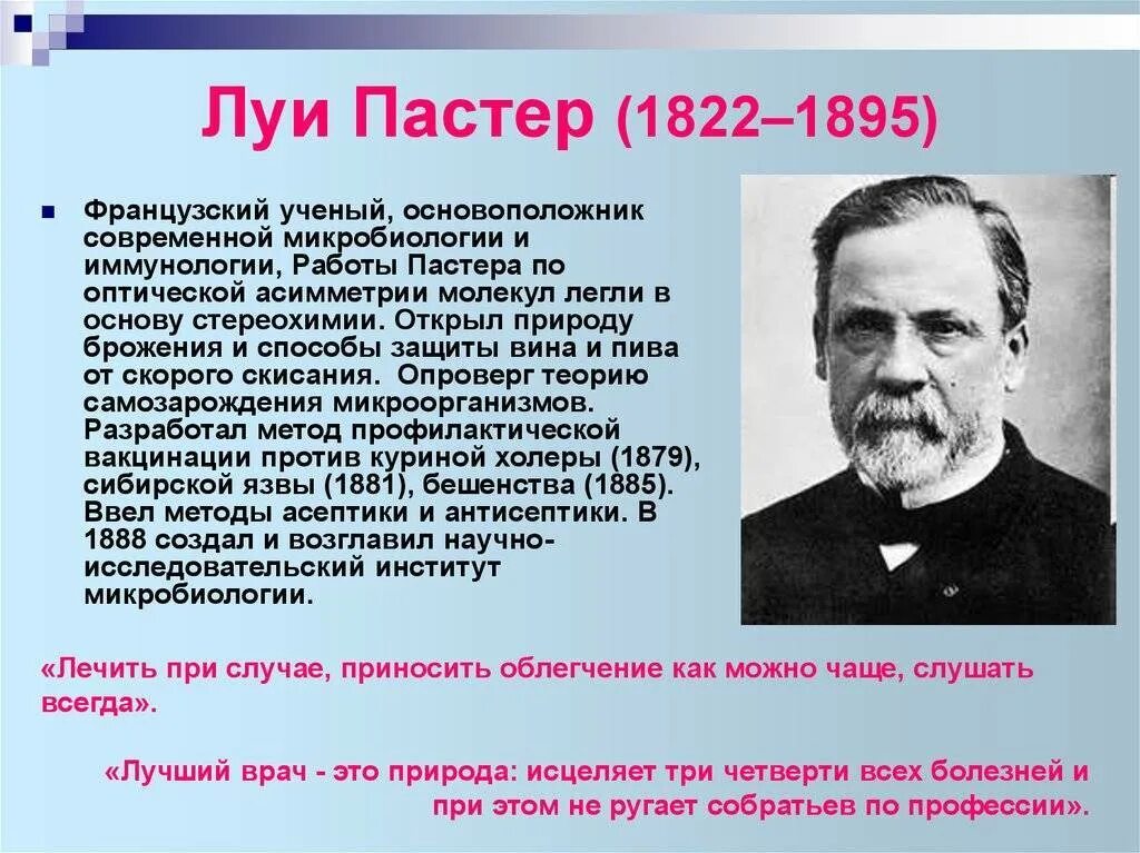 Значение работ пастера