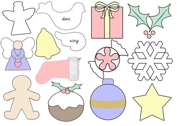 Новогодний шаблон - игрушки и снежинки на окна - Файлы для распечатки