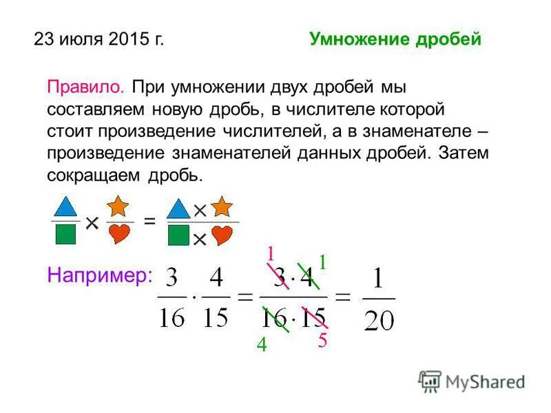 Правило умножения дробей. Умножение двух дробей. Умножение дробей с общим знаменателем. При умножении дробей. Алгоритм умножения дроби на натуральное число