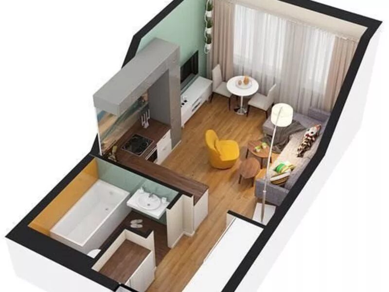 Pin on Bungalow Apartment layout, Small apartment design, Studio apartment floor