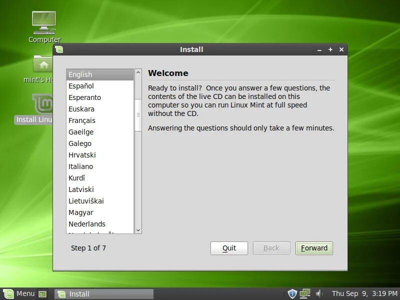 Installation menu