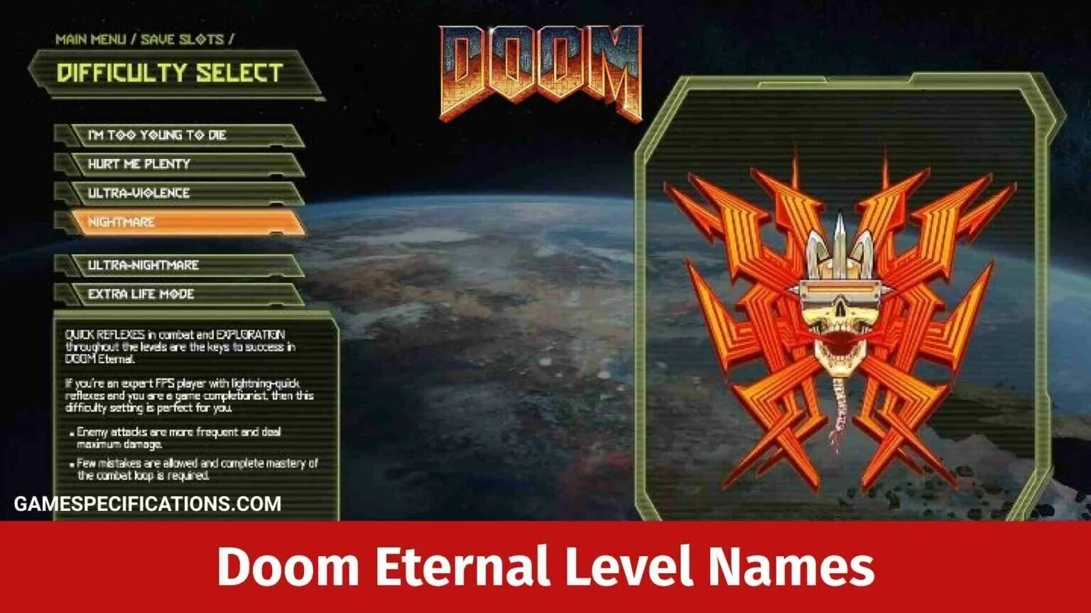 Уровни сложности дум. Doom Eternal уровни сложности. Дум Этернал выбор сложности.