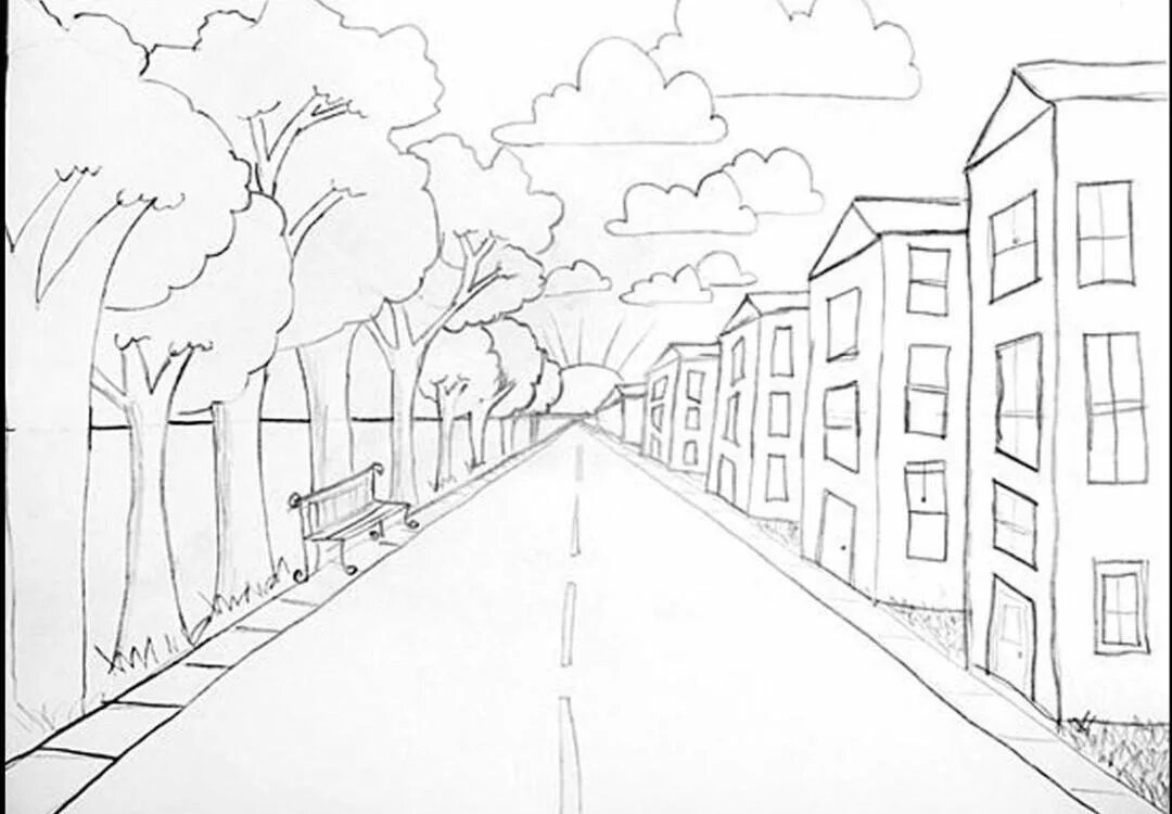 Линейная перспектива города 6 класс. Зарисовка города линейная перспектива. Городской пейзаж карандашом. Городской пейзаж в перспективе. Рисунки ках
