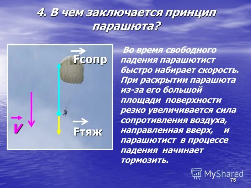 Различие падения и обусловлено. Силы действующие на парашют. Сила действующая на парашютиста. Сила сопротивления парашюта. Скорость падения парашютиста.