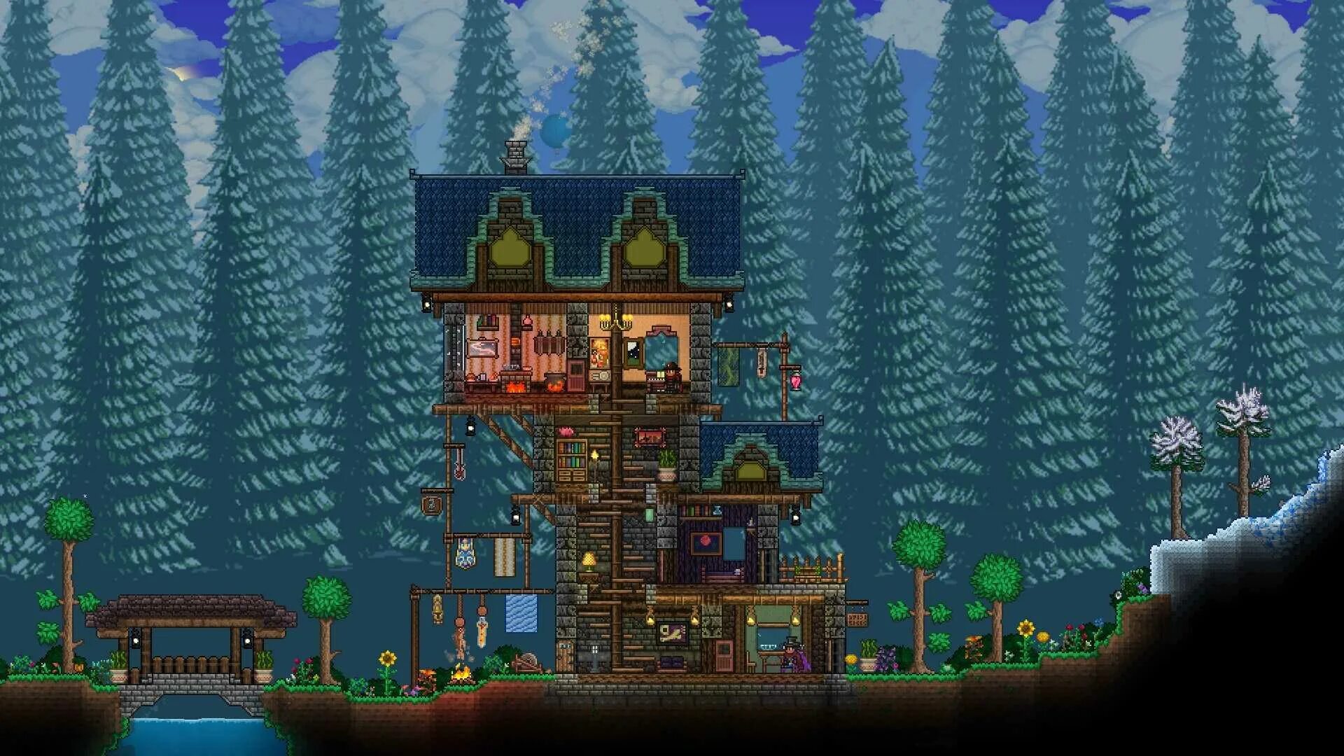 Terraria build. Дом в лесу террария. Арена на уничтожителя террария 1.4. Домики в террарии. Terraria мельница.