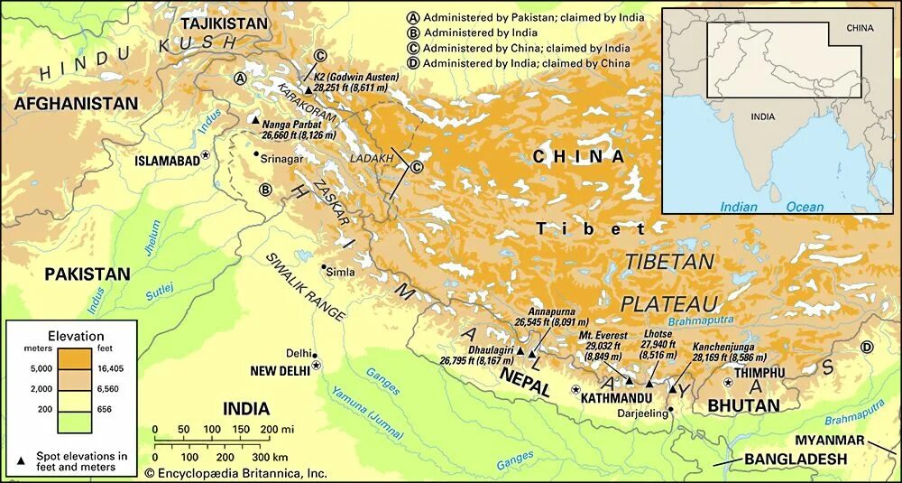 Показать на карте гималаи. Горы Гималаи на карте. Горы Гималаи и Тибет на карте. Памир Тибет Гималаи на карте.