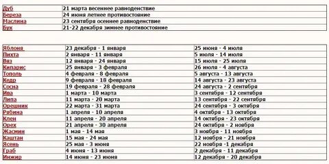 Календарь деревьев по дате