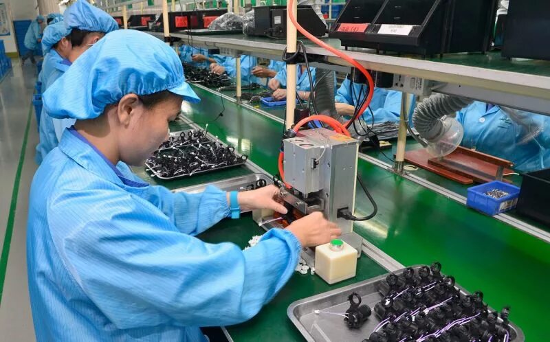 Product Assembly. Production in Assembly lines. 3d Assembly line. PCB Assembly Factory.