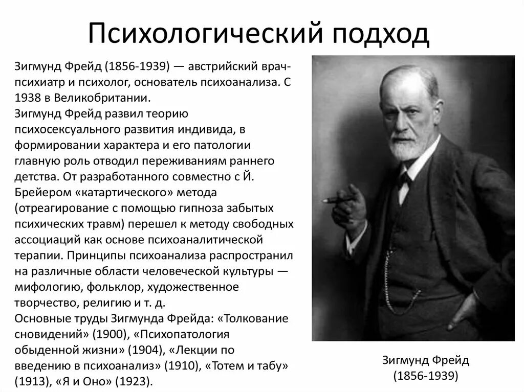 Психоаналитический подход в психологии Фрейд. Фрейд - основоположник психоанализа.