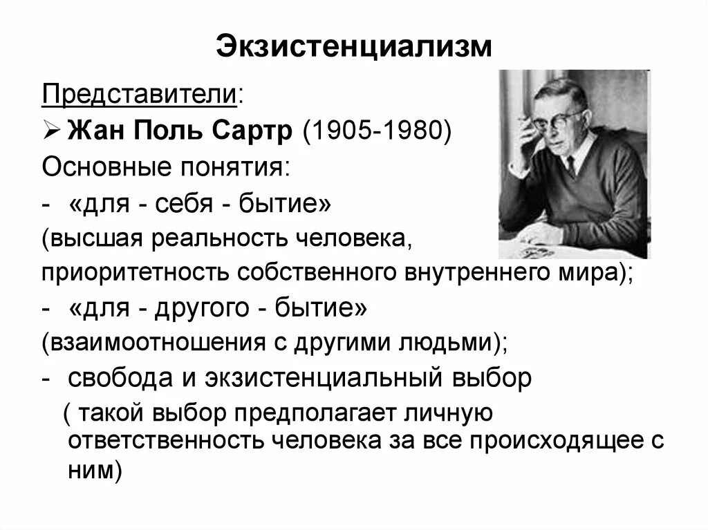 Проблема личности писателя. Базовое понятие философии экзистенциализма Сартра. Ж.П. Сартр философия экзистенциализма.