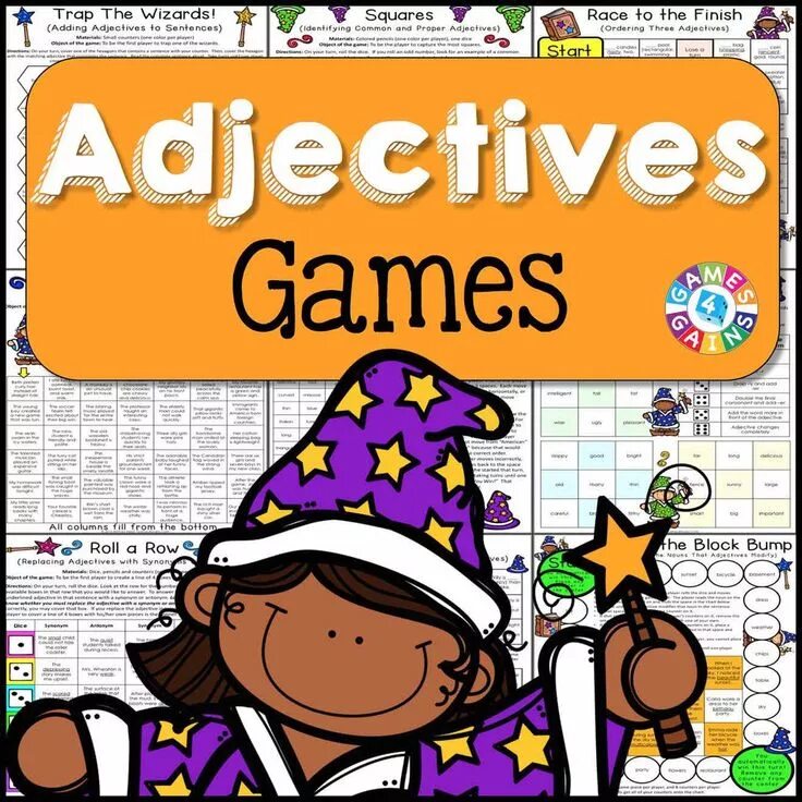 The adjective is games. Игра adjective. Adjectives Board game. Comparative adjectives games. Comparative adjectives games for Kids.