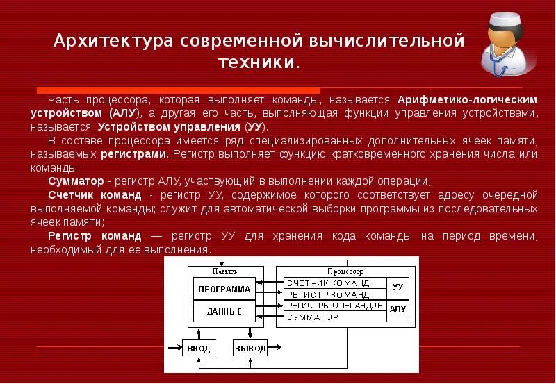 Программная организация компьютера. Архитектура современных ЭВМ. Организация вычислительных систем. Современные электронные-вычислительные устройства. Основные компоненты вычислительного устройства.