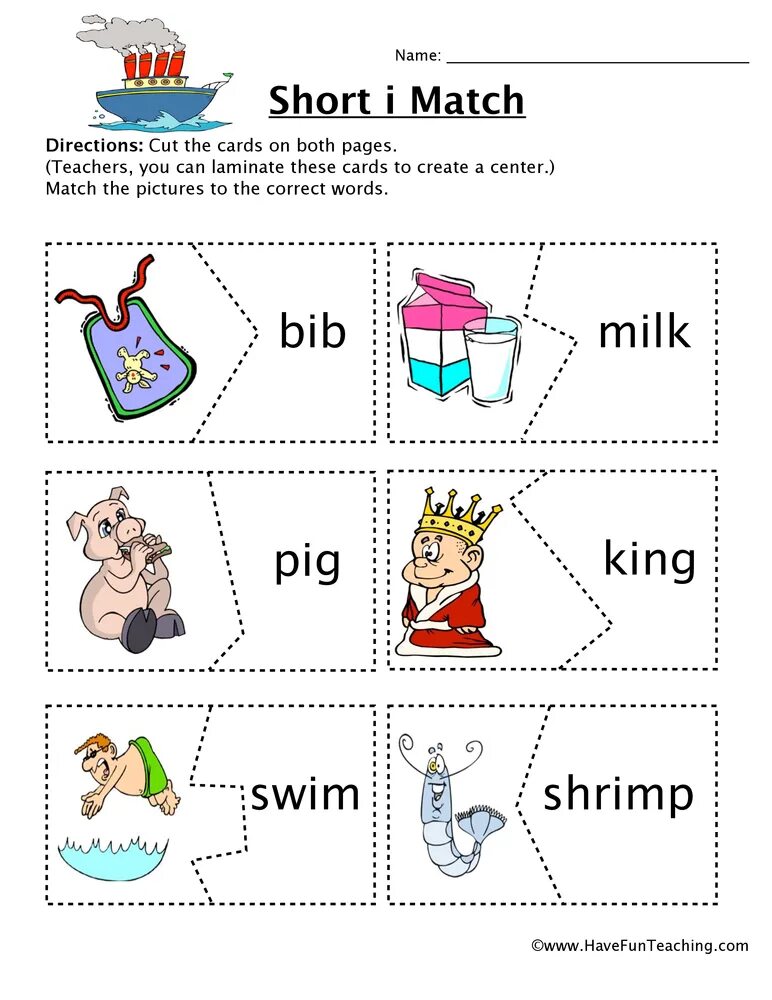 Short match. Short vowel i for kids. short vowel i. short vowel i worksheets. vowels worksheets.