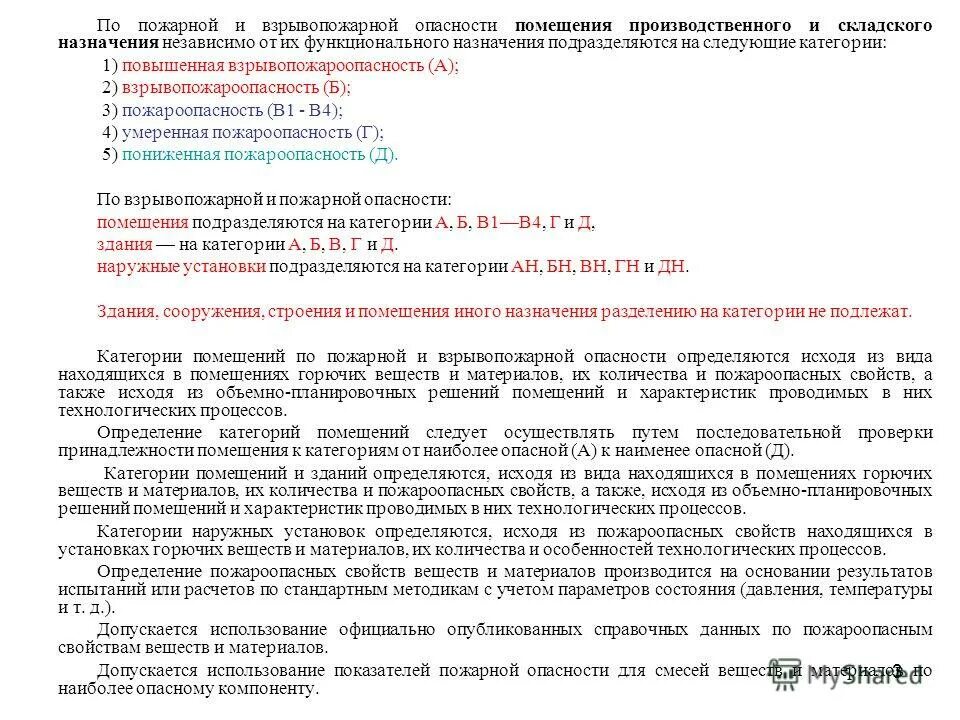 определение пожарной и взрывопожарной категории здания