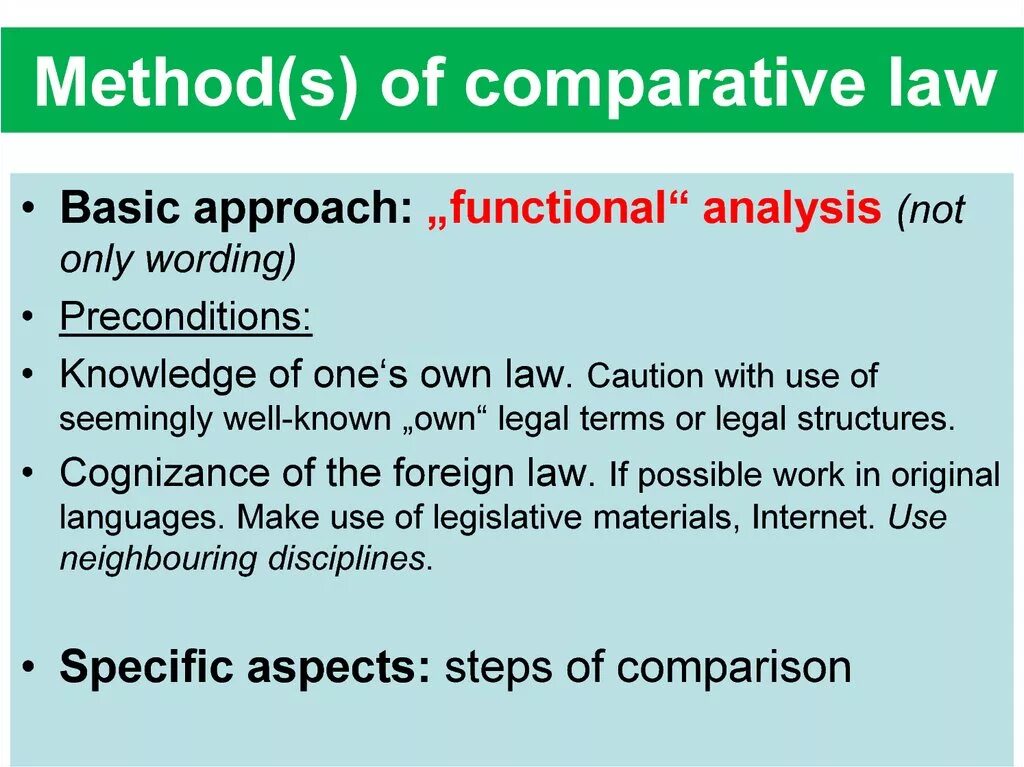 Legal terms. Comparative Law. Comparative legal method. Development of Comparative Law. Comparison method