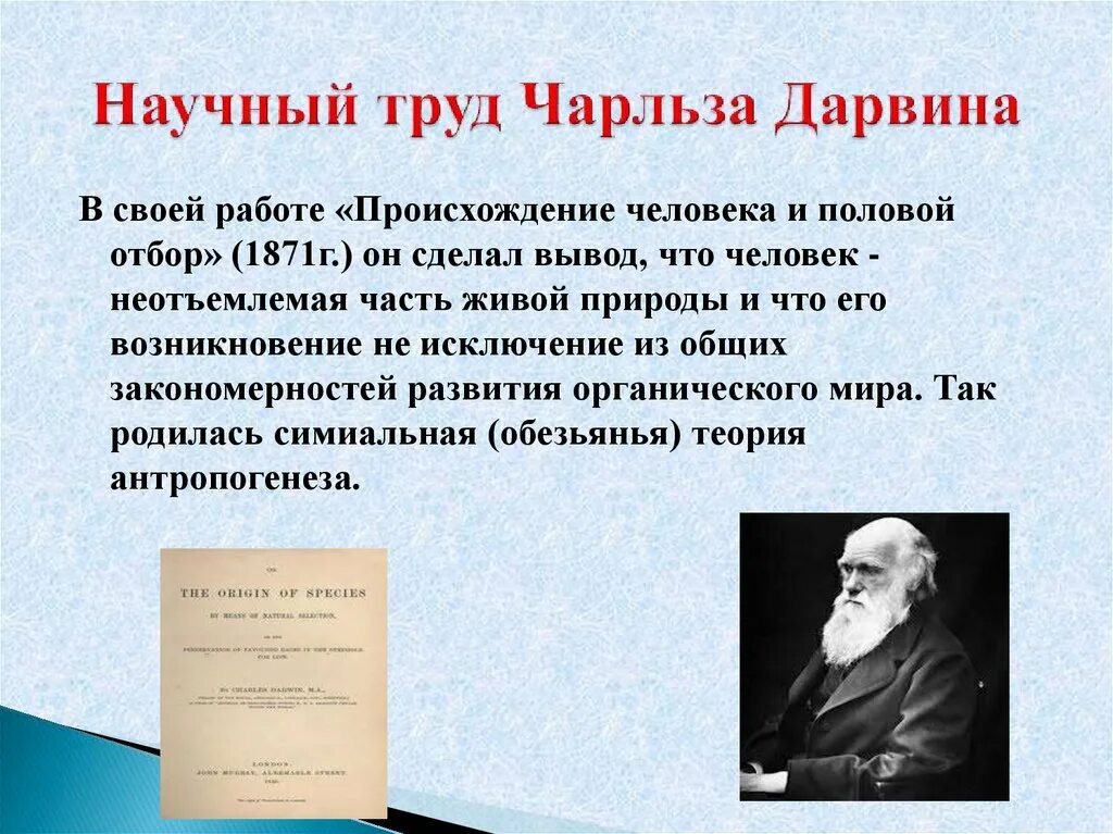 «Происхождение человека и половой отбор» (1871). Жизнь и труды Чарльза Дарвина. Ч Дарвин научные труды.