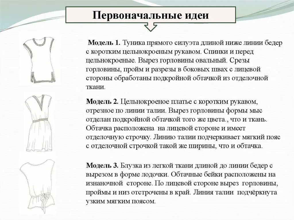 Описание платья. Опишите модель платья. Туника прямого силуэта с цельнокроеным рукавом. Описание изделия платья.