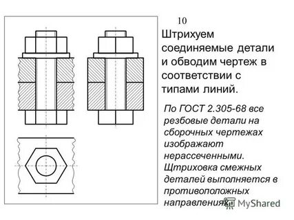 Изображение на сборочном чертеже разрезы